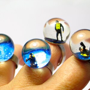 Diver ring, diving ring. Resin rings. Modern jewelry. resin jewelry, snow globe ring, miniature ring, resin rings for women, resin ring