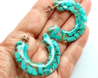 Hoop earrings resin. turquoise resin earrings. Resin jewelry. hoop earrings. statement jewelry,  boho earrings, turquoise hoops