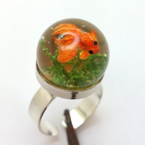 Goldfish ring. Resin ring. Resin jewelry. fish ring, fishbowl ring, fish bowl. miniature, sea animal, Whimsical, resin rings for women image 3