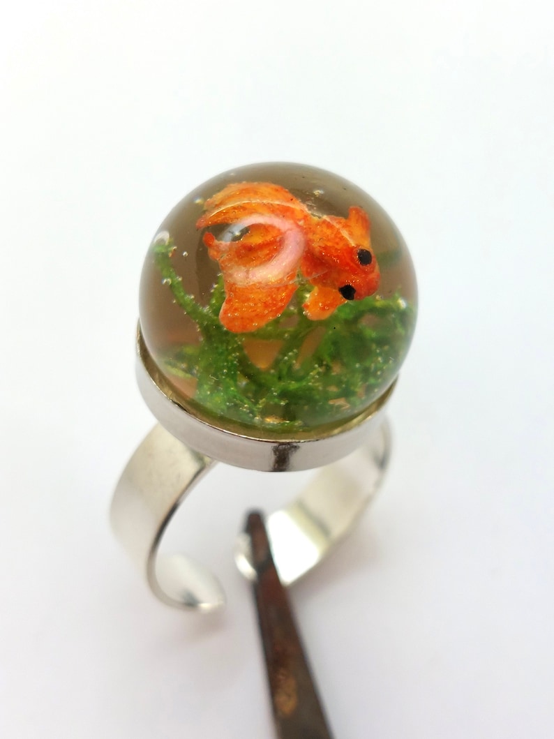 Goldfish ring. Resin ring. Resin jewelry. fish ring, fishbowl ring, fish bowl. miniature, sea animal, Whimsical, resin rings for women image 3