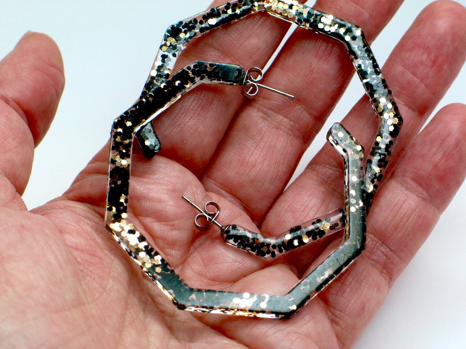 Hoop Earrings Resin. Glam Hoop Resin Earrings. Glitter Hoops. - Etsy