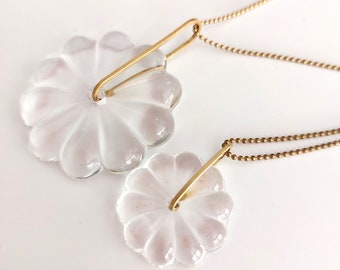 Glass pendant, glass flower, vintage glass necklace, modern jewelry, necklace, pendant, contemporary, transparent