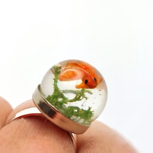 Goldfish ring. Resin ring. Resin jewelry. fish ring, fishbowl ring, fish bowl. miniature, sea animal, Whimsical, resin rings for women image 5