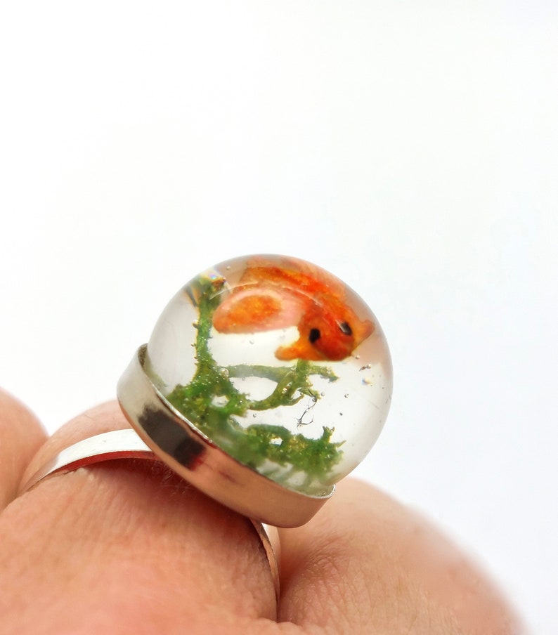 Goldfish ring. Resin ring. Resin jewelry. fish ring, fishbowl ring, fish bowl. miniature, sea animal, Whimsical, resin rings for women image 5