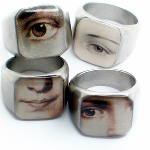 Lover's eye, resin ring, Signet ring, Eye ring, Modern jewelry. Gift for her. lips, kiss, face, stainless steel ring, modern signet