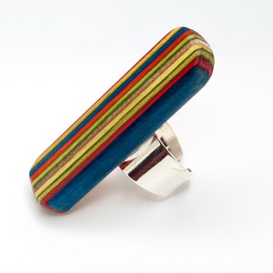 Striped rainbow resin and wood ring, rainbow ring. resin jewelry,  Modern Jewelry. statement jewelry, Striped ring, skate ring