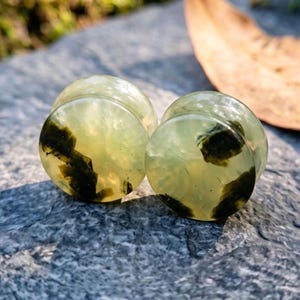 Prehnite Epidote Plugs Sage Green Moss Stone Gauges Double Flare Forestcore Translucent Healing Crystal Gift Pair