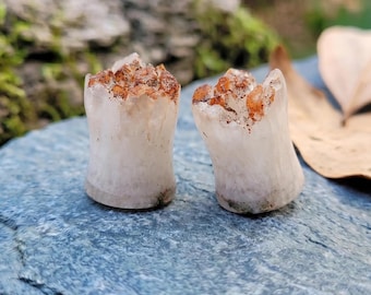 Raw Pyrite White Quartz Plugs Cluster Druzy Stone Gauges Gothic Witchy Piercing Dark Paladin Ore Tunnels Pair Sizes