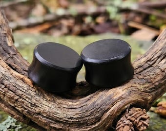 Genuine Shungite Plugs Gauges Pair 8mm-25mm Matte Obsidian Black Stone Tunnels Double Flat Protection Body Piercing Jewelry