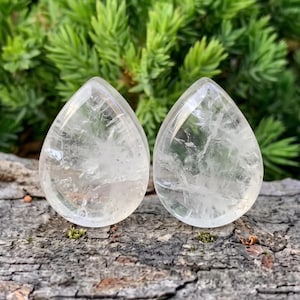 Clear Quartz Teardrop Stone Plugs stone gauges Icy Rock Crystal Flat Double Flare Saddle Gauges Single or Pair