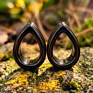 Black Obsidian Teardrop Tunnels Stone Plugs stone gauges Hollow Eyelets Double Flare Saddle Gauges Single or Pair