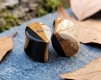 Obsidian Teardrop Plugs Picture Jasper Gauges Double Flat Solid Howlite Mixed Stone Geometric Earring Pair Custom