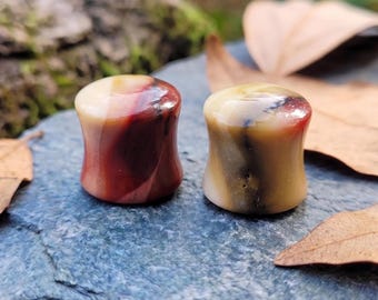 2PCS Natural Mookaite Jasper Gauges Double Flare Ear Plugs Burgundy Shield Stone Tunnels Gothic Artisan Custom Size