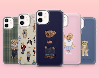 Custodia per telefono Ralph Lauren con orsetto per iPhone 17e, 17Pro, 16e, 15, 14, 13, 12, Samsung S26Ultra, S25, A56, A16, Pixel 10A, 10Pro, 9A