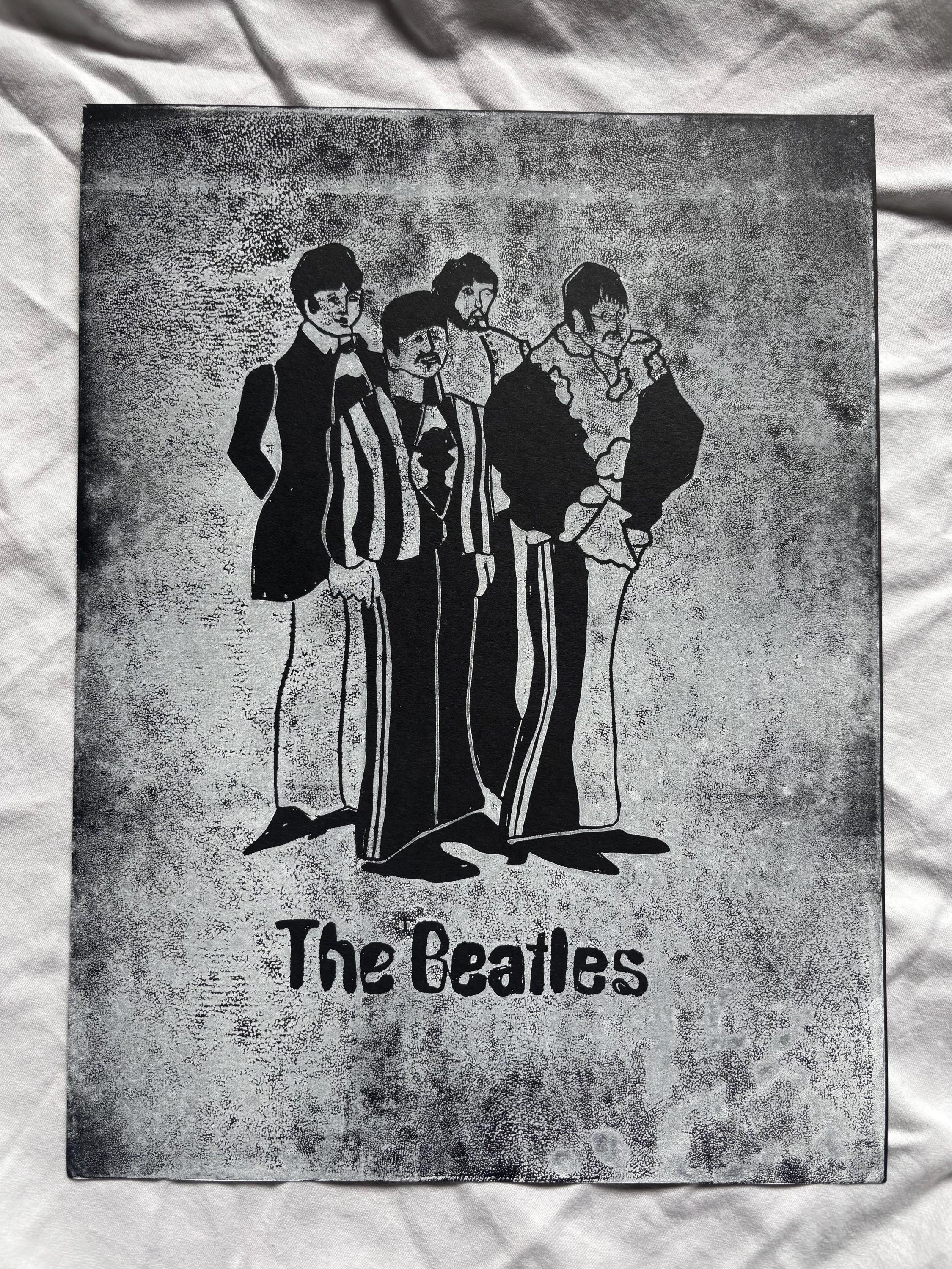 THE BEATLES イラスト　レコード Beatles Hand Carved Block Print - Etsy