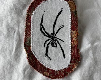 Spider linocut patch block print - black widow