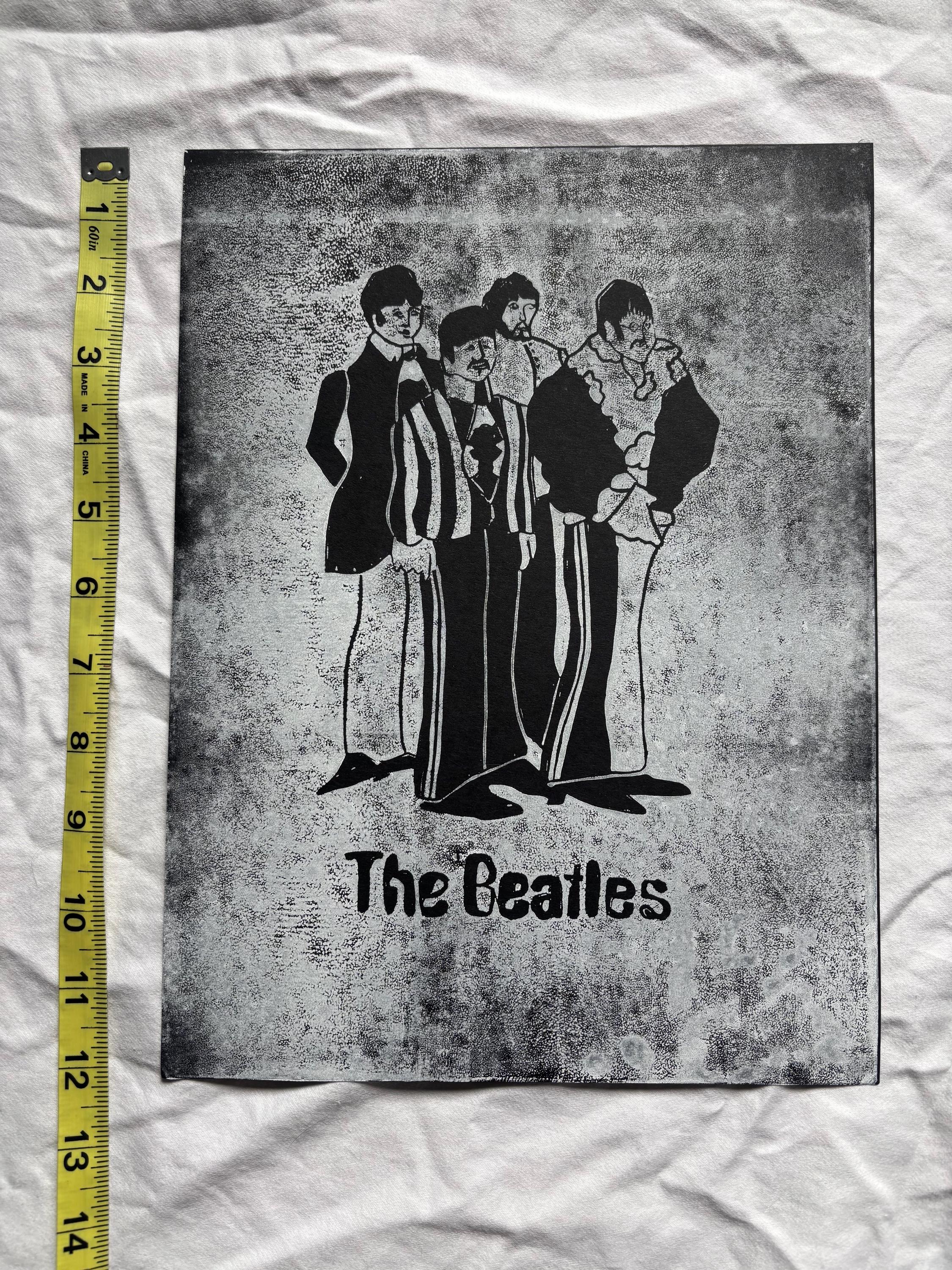 THE BEATLES イラスト　レコード Beatles Hand Carved Block Print - Etsy