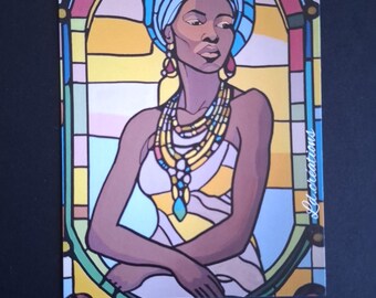 Postcard - Afro stained glass