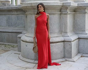 Long satin bridesmaid dress