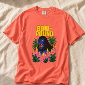 800-Pound Gorilla T-Shirt Pulp Poster Kaiju Tee Bold Flat Color Screenprint Style Roaring Ape Palm Trees Graphic Tee image 11