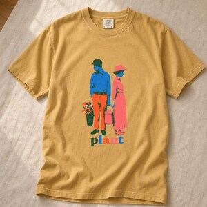 Plant Couple T-Shirt, Retro Screenprint Style Tee with Gardeners Holding Flowers and Watering Can, Cottage Garden Graphic Tee image 10