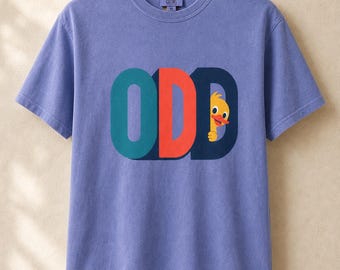 Odd Duck T-Shirt, Cute Yellow Duckling Peeking Behind Bold ODD Typography Tee, Quirky Weirdo Graphic Shirt, Funny Gift