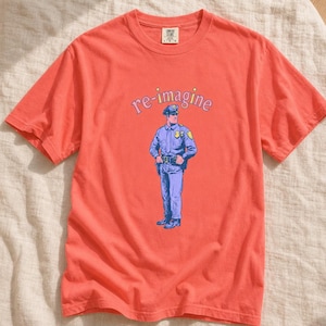 Re-imagine Police Officer T-Shirt Comic Style Cop Illustration Tee Community Reform Graphic Shirt Gift image 11