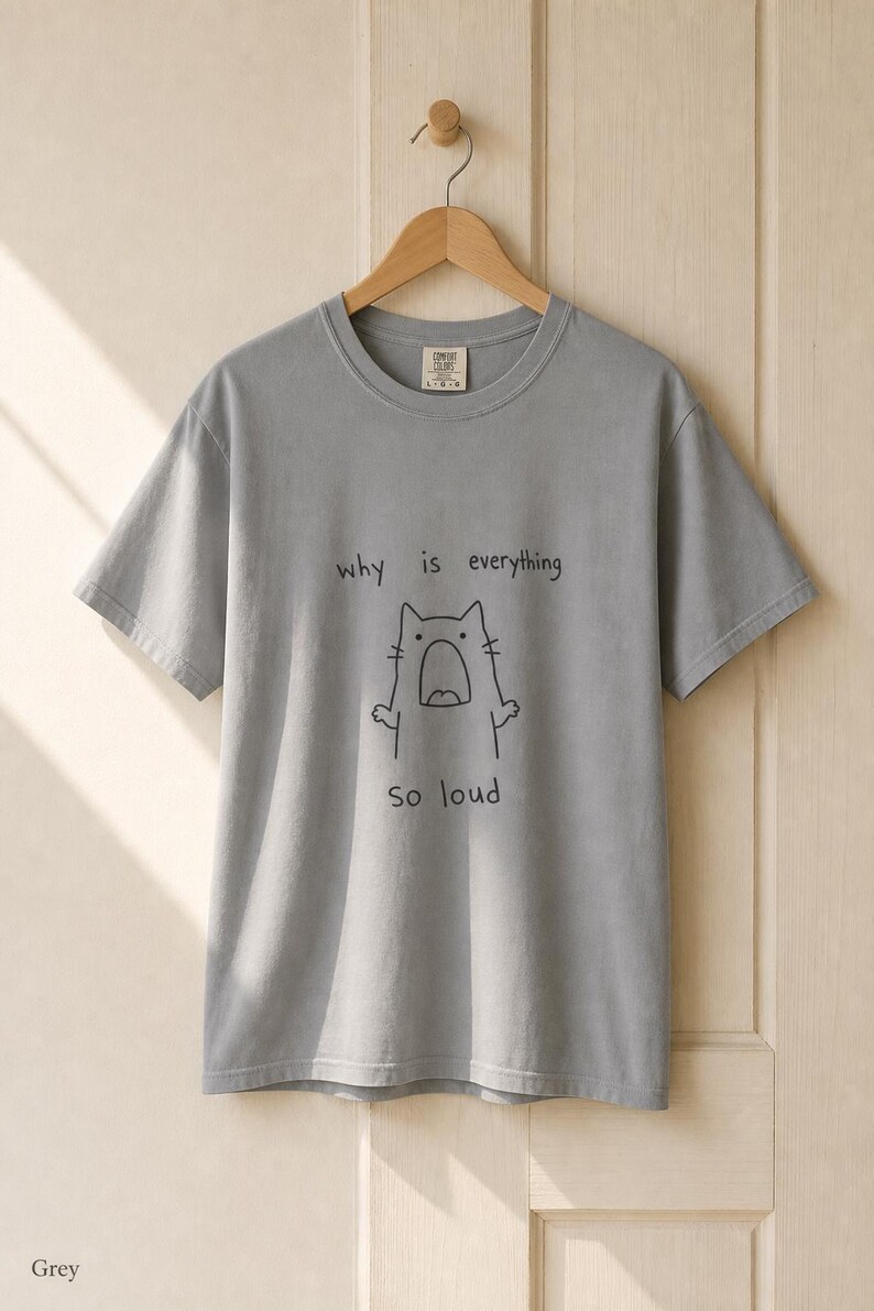 Why Is Everything So Loud Screaming Cat T-Shirt, Funny Doodle Cat Tee, Introvert Overstimulated Shirt, Minimalist Line Drawing imagem 13