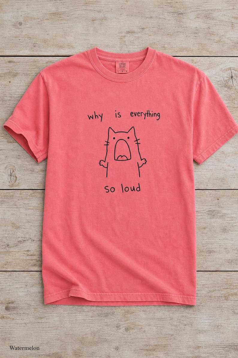 Why Is Everything So Loud Screaming Cat T-Shirt, Funny Doodle Cat Tee, Introvert Overstimulated Shirt, Minimalist Line Drawing imagem 1