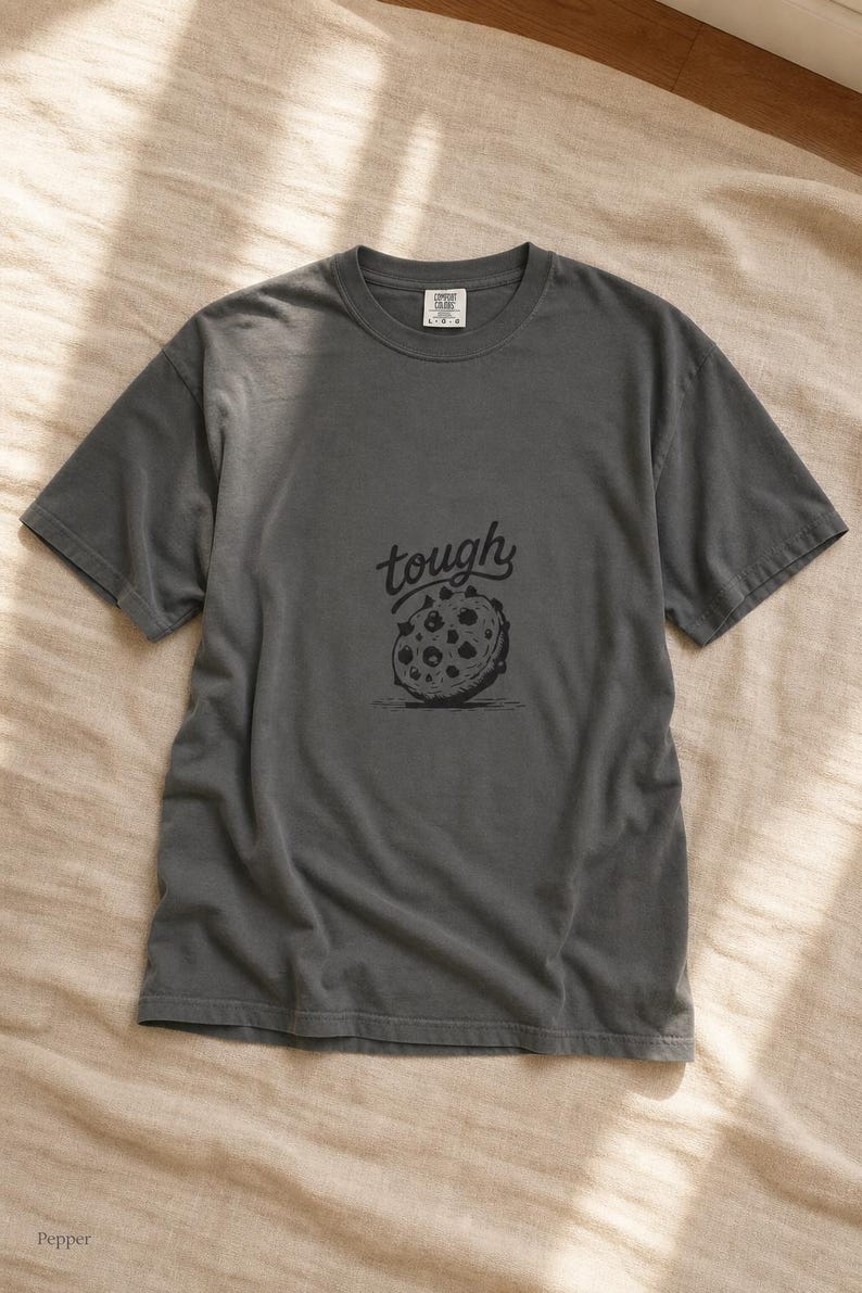 Tough Cookie T-Shirt, Hand-Lettered Chocolate Chip Cookie Graphic Tee, Black and White Ink Illustration Shirt zdjęcie 12