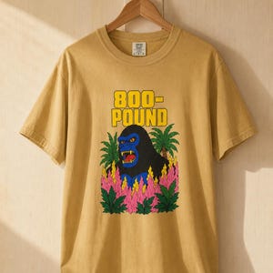 800-Pound Gorilla T-Shirt Pulp Poster Kaiju Tee Bold Flat Color Screenprint Style Roaring Ape Palm Trees Graphic Tee image 12