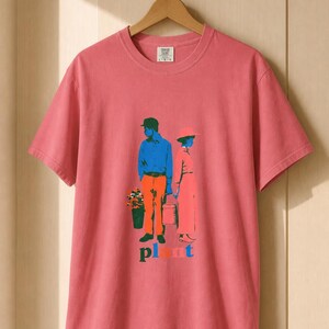 Plant Couple T-Shirt, Retro Screenprint Style Tee with Gardeners Holding Flowers and Watering Can, Cottage Garden Graphic Tee image 14