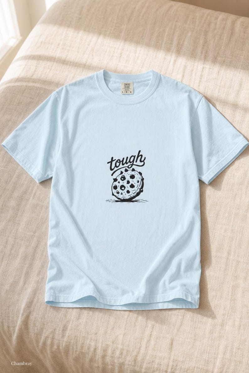 Tough Cookie T-Shirt, Hand-Lettered Chocolate Chip Cookie Graphic Tee, Black and White Ink Illustration Shirt zdjęcie 9