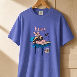 Busy Bee at Desk T-Shirt, Bumblebee Studying Illustration Tee, Bookish Cottagecore Graphic Shirt, Hard Worker Gift image 16