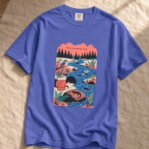Memorize Something Living T-Shirt, Folk Illustration Tee with Child and Salamander at the Creek, Nature Lover Gift Bild 16