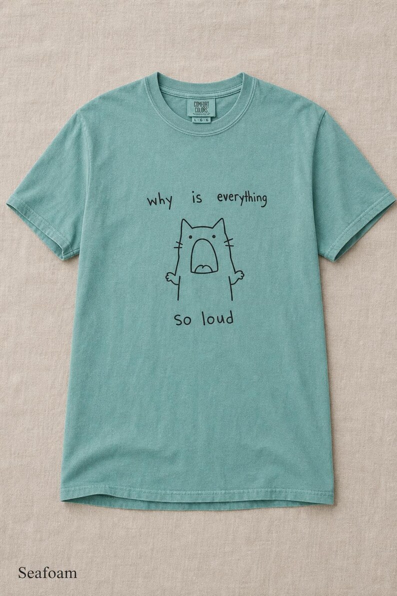 Why Is Everything So Loud Screaming Cat T-Shirt, Funny Doodle Cat Tee, Introvert Overstimulated Shirt, Minimalist Line Drawing imagem 9