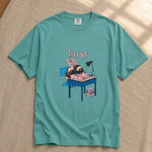 Busy Bee at Desk T-Shirt, Bumblebee Studying Illustration Tee, Bookish Cottagecore Graphic Shirt, Hard Worker Gift image 9
