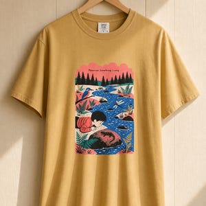 Memorize Something Living T-Shirt, Folk Illustration Tee with Child and Salamander at the Creek, Nature Lover Gift Bild 12