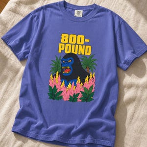 800-Pound Gorilla T-Shirt Pulp Poster Kaiju Tee Bold Flat Color Screenprint Style Roaring Ape Palm Trees Graphic Tee image 16