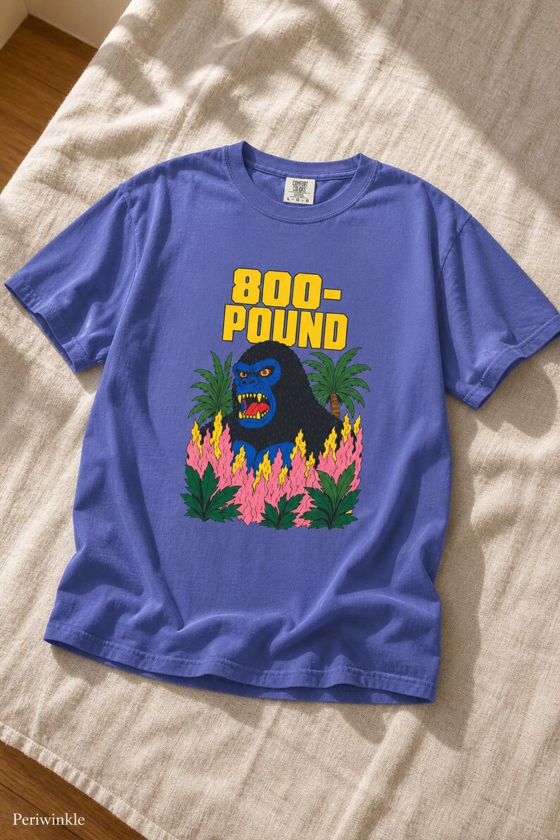 800-Pound Gorilla T-Shirt Pulp Poster Kaiju Tee Bold Flat Color Screenprint Style Roaring Ape Palm Trees Graphic Tee image 16