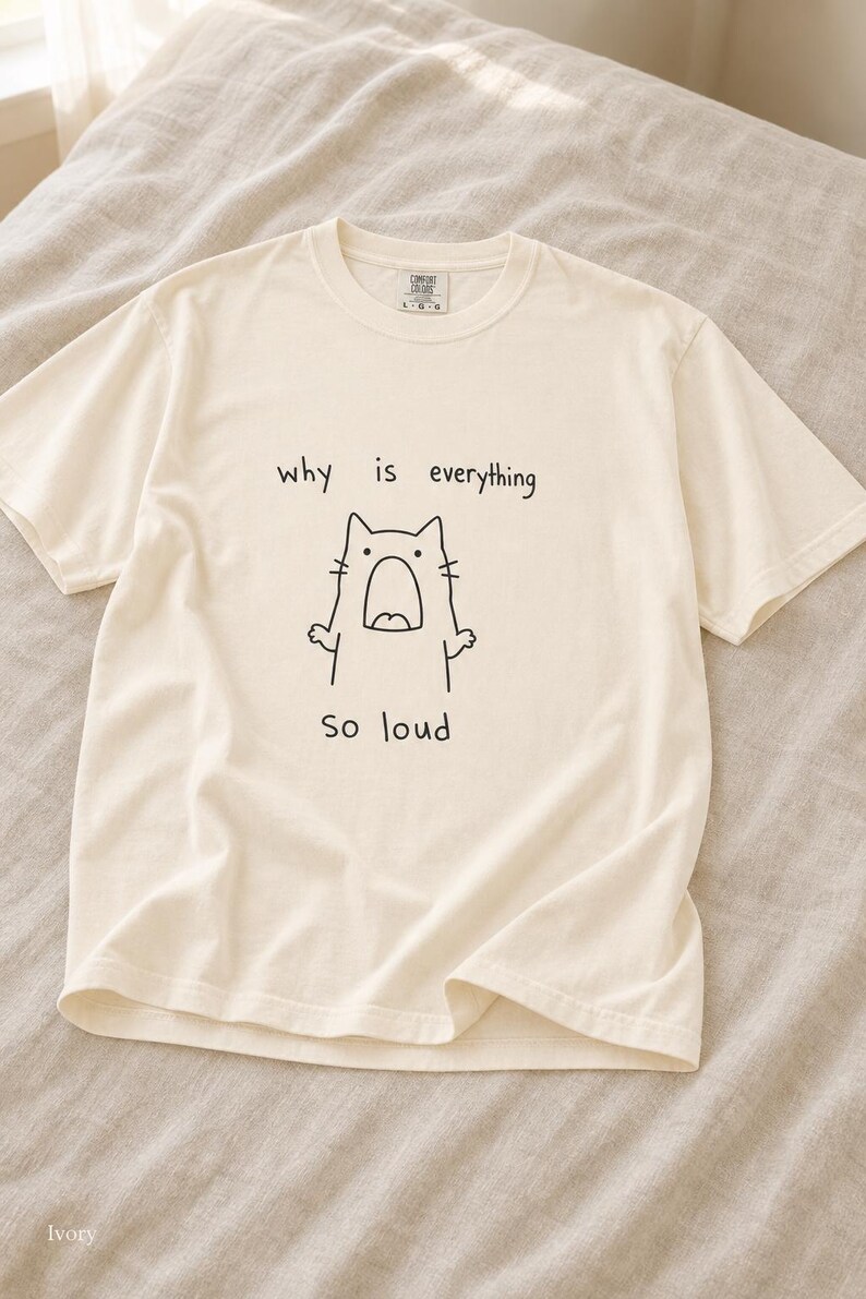 Why Is Everything So Loud Screaming Cat T-Shirt, Funny Doodle Cat Tee, Introvert Overstimulated Shirt, Minimalist Line Drawing imagem 6