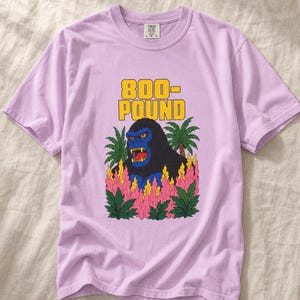 800-Pound Gorilla T-Shirt Pulp Poster Kaiju Tee Bold Flat Color Screenprint Style Roaring Ape Palm Trees Graphic Tee image 18