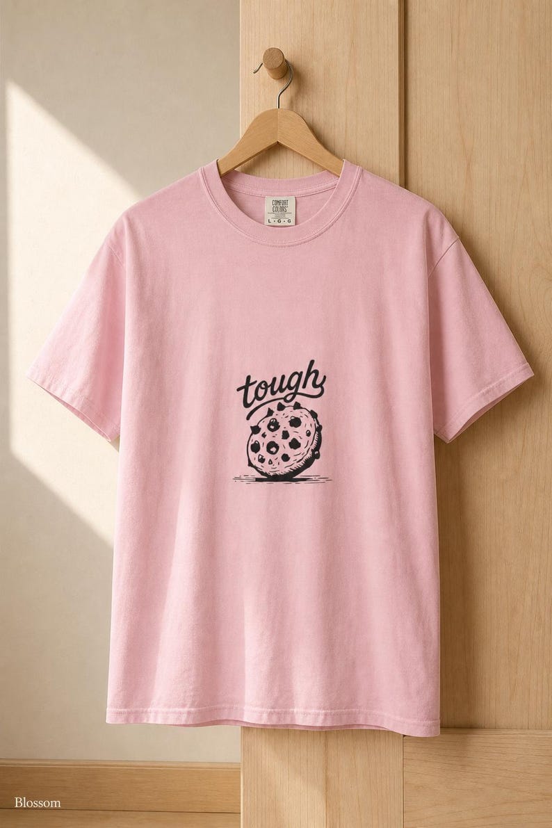 Tough Cookie T-Shirt, Hand-Lettered Chocolate Chip Cookie Graphic Tee, Black and White Ink Illustration Shirt zdjęcie 8