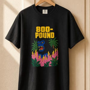 800-Pound Gorilla T-Shirt Pulp Poster Kaiju Tee Bold Flat Color Screenprint Style Roaring Ape Palm Trees Graphic Tee image 6