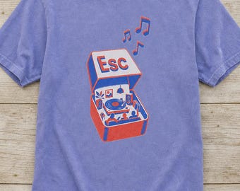 Esc Key Record Player T-Shirt Riso Print Tiny Concert Inside Escape Key Vinyl Lover Music Graphic Tee