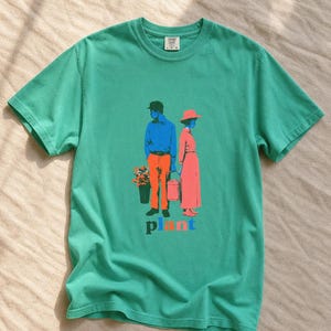 Plant Couple T-Shirt, Retro Screenprint Style Tee with Gardeners Holding Flowers and Watering Can, Cottage Garden Graphic Tee image 13