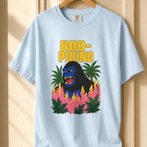 800-Pound Gorilla T-Shirt Pulp Poster Kaiju Tee Bold Flat Color Screenprint Style Roaring Ape Palm Trees Graphic Tee image 9
