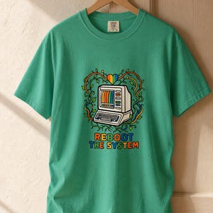 Reboot The System T-Shirt, Retro Computer with Vines and Rainbow Heart Tee, Vintage PC Graphic Cottagecore Tech Shirt image 14