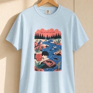 Memorize Something Living T-Shirt, Folk Illustration Tee with Child and Salamander at the Creek, Nature Lover Gift Bild 9
