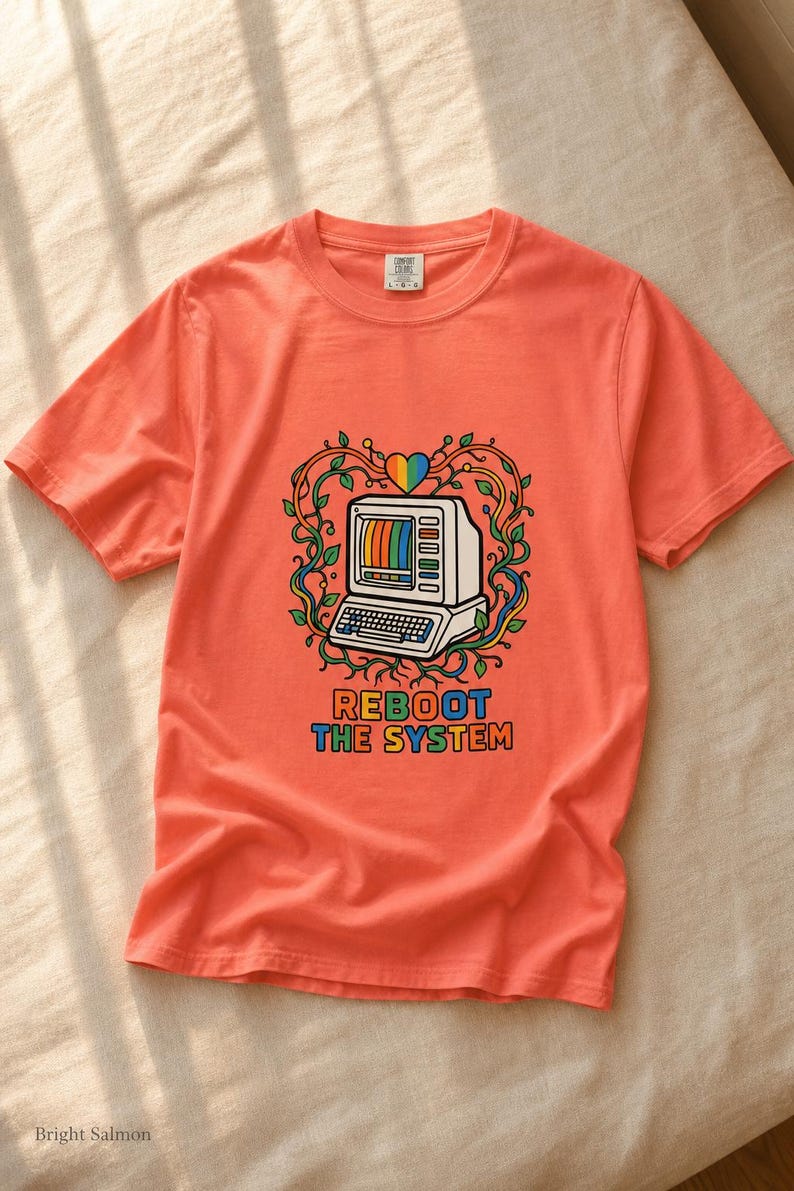Reboot The System T-Shirt, Retro Computer with Vines and Rainbow Heart Tee, Vintage PC Graphic Cottagecore Tech Shirt image 11